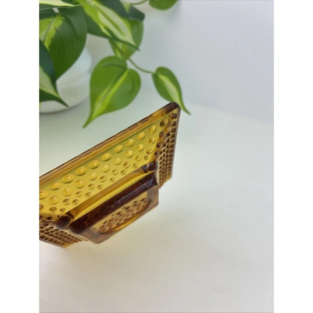 Vintage Collectible Amber Hobnail Trinket Dish Candle Holder MCM Catchall